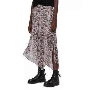 AllSaints Neutral Snake-Print Asymmetrical Midi Skirt with Side Slit